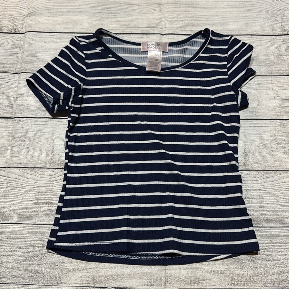 Love Maddie Navy & White Striped Short Sleeve Shirt size 6